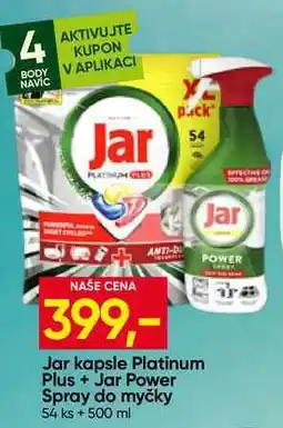 Hruška Jar kapsle Platinum Plus+Jar Power Spray do myčky 54 ks + 500 ml nabídka