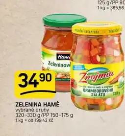 Flop ZELENINA HAMÉ vybrané druhy 320-330 g/PP 150-175 g nabídka
