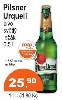 COOP DISKONT Pilsner Urquell pivo světlý ležák nabídka