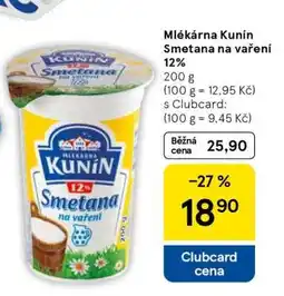 Tesco Mlékárna Kunín Smetana na vaření 12% nabídka