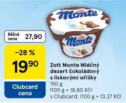 Tesco Zott Monte Mléčný dezert čokoládový s lískovými oříšky nabídka