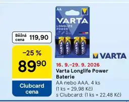 Tesco Varta Longlife Power Baterie nabídka