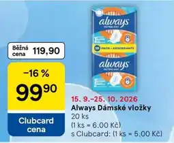 Tesco Always Dámské vložky nabídka