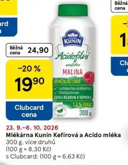 Tesco Mlékárna Kunín Kefírová a Acido mléka nabídka