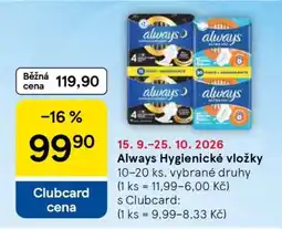 Tesco Always Hygienické vložky nabídka