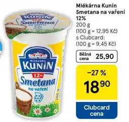 Tesco Mlékárna Kunín Smetana na vaření 12% nabídka