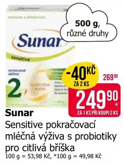 Teta Sunar sensitive pokračovací mléčná výživa s probiotiky pro citlivá bříška nabídka