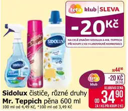 Teta Sidolux čističe, různé druhy Mr. Teppich pěna 600 ml nabídka