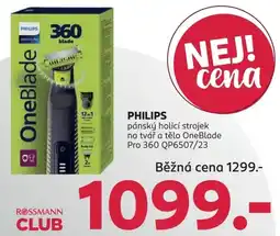 Rossmann Philips pánský holící strojek na tvář a tělo OneBlade Pro 360 QP6507/23 nabídka