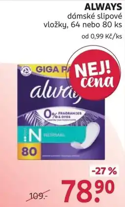 Rossmann Always dámské slipové vložky nabídka