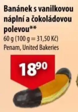 CBA Penam banánek s vanilkovou náplní a čokoládovou polevou nabídka