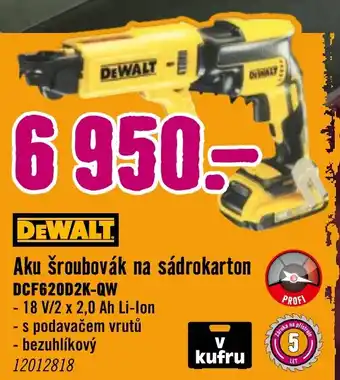 DeWalt aku šroubovák na sádrokarton dcf620d2k-qw