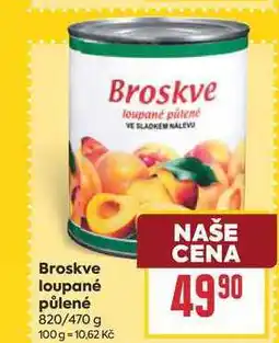 Billa Broskve loupané půlené 820/470 g nabídka