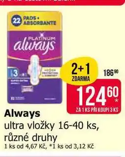 Teta Always ultra vložky 16-40 ks, různé druhy nabídka