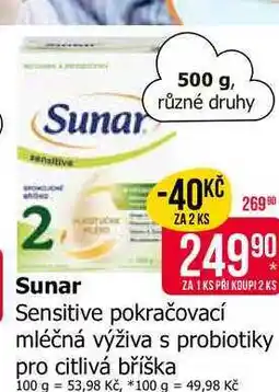 Teta Sunar Sensitive pokračovací mléčná výživa s probiotiky pro citlivá bříška nabídka