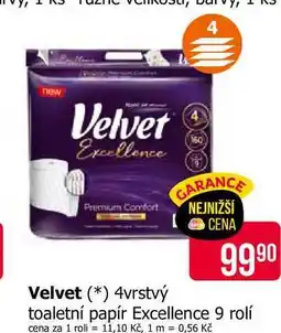 Teta Velvet 4vrstvý toaletní papír Excellence 9 rolí nabídka