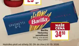 Billa Barilla těstoviny semolinové nabídka