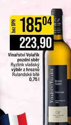 Jip Vinařství Volařík pozdní sběr Ryzlink vlašský výběr z hroznů Rulandské bílé nabídka