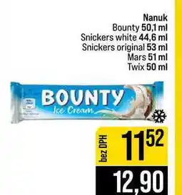Jip Nanuk Bounty 50,1 ml Snickers white 44,6 ml Snickers original 53 ml Mars 51 ml Twix 50 ml nabídka
