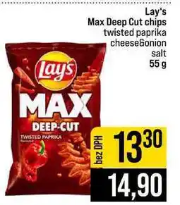 Jip Lay's Max Deep Cut chips twisted paprika cheeseGonion salt nabídka