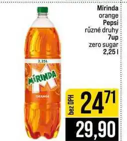 Jip Mirinda orange Pepsi různé druhy 7up zero sugar nabídka