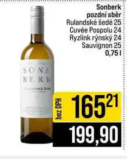 Jip Sonberk pozdní sběr Rulandské šedé 25 Cuvée Pospolu 24 Ryzlink rýnský 24 Sauvignon 25 nabídka