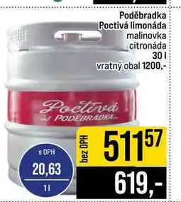 Jip Poděbradka Poctivá limonáda malinovka citronáda nabídka
