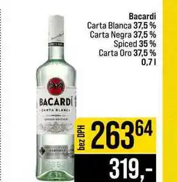 Jip Bacardi Carta Blanca 37,5% Carta Negra 37,5% Spiced 35% Carta Oro 37,5% nabídka