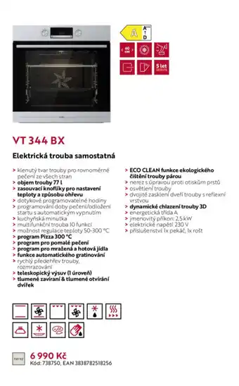 Elektrická trouba samostatná VT 344 BX