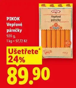 Lidl PIKOK VEPŘOVÉ PÁREČKY nabídka