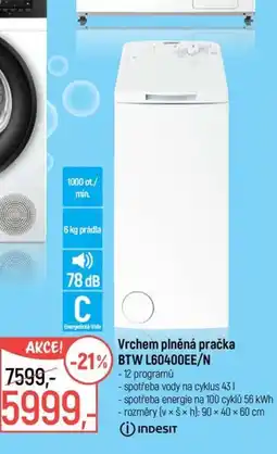 Globus Indesit vrchem plněná pračka BTW L60400EE/N nabídka