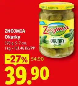 Lidl ZNOJMIA Okurky, 520 g, 5-7 cm nabídka