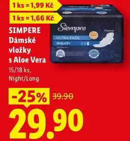Lidl SIMPERE Dámské vložky s Aloe Vera, 15/18 ks nabídka