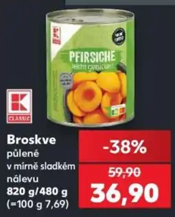 Kaufland K Classic broskve půlené v mírně sladkém nálevu nabídka