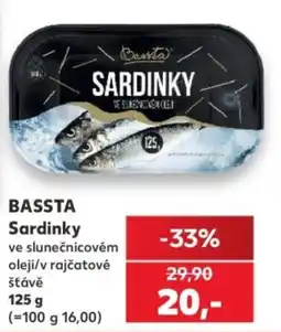 Kaufland Bassta sardinky ve slunečnicovém oleji/v rajčatové šťávě nabídka