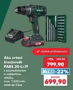 Kaufland Parkside aku vrtací šroubovák PABS 20-Li 19 nabídka