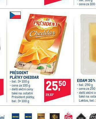 Makro Président plátky cheddar nabídka