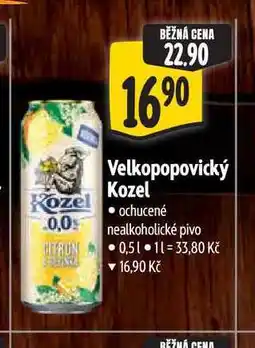 Albert Velkopopovický Kozel ochucené nealkoholické pivo nabídka