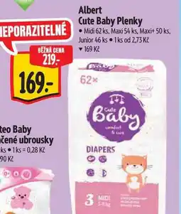 Albert Albert Cute Baby Plenky Midi 62 ks, Maxi 54 ks, Maxi+ 50 ks, Junior 46 ks nabídka