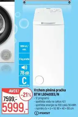 Globus Vrchem plněná pračka BTW L60400EE/N nabídka