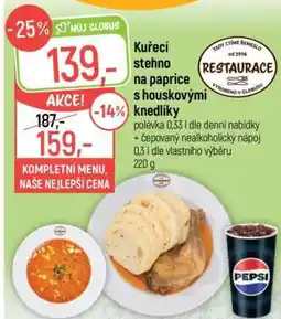 Globus Kuřecí stehno na paprice s houskovými knedlíky nabídka