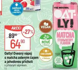 Globus Oatly! Ovesný nápoj s matcha zeleným čajem a jahodovou příchutí nabídka