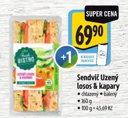Albert Fresh Bistro sendvič uzený losos & kapary nabídka