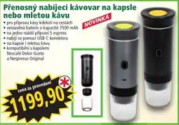 Norma Přenosný nabíjecí kávovar na kapsle nebo mletou kávu nabídka