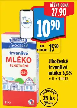 Albert Madeta jihočeské trvanlivé mléko 3,5% nabídka