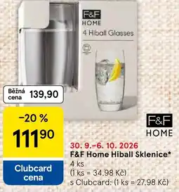 Tesco F&F Home Hiball Sklenice nabídka