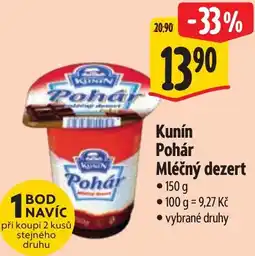 Albert Kunín Pohár Mléčný dezert nabídka
