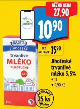 Albert Madeta jihočeské trvanlivé mléko 3,5% nabídka