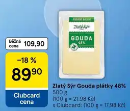 Tesco Zlatý Sýr Gouda plátky 48% nabídka