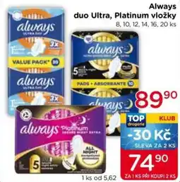 TOP drogerie Always duo Ultra, Platinum vložky nabídka